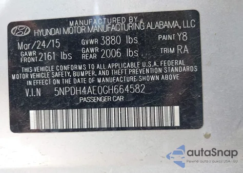 2016 Hyundai Elantra Se из США, поврежденный, VIN 5NPDH4AE0GH664582